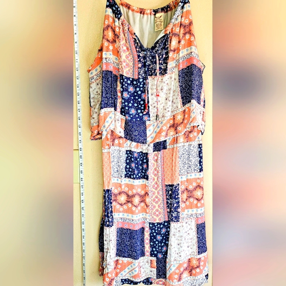 Patchwork spaghetti strap dress sz XL
